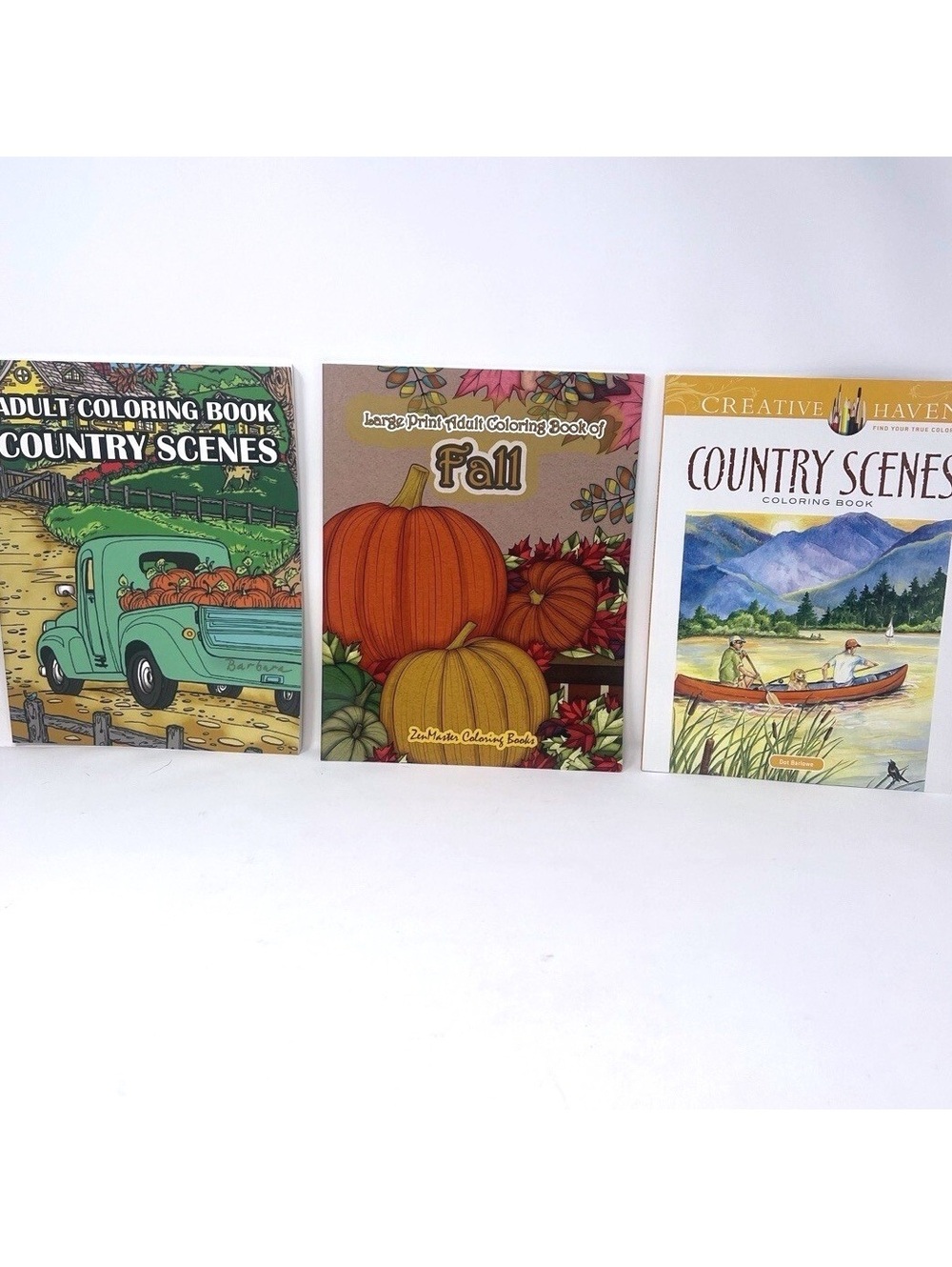 Lot 3 Adult Coloring Books Country Scenes Fall Large Print Creative Haven Unused